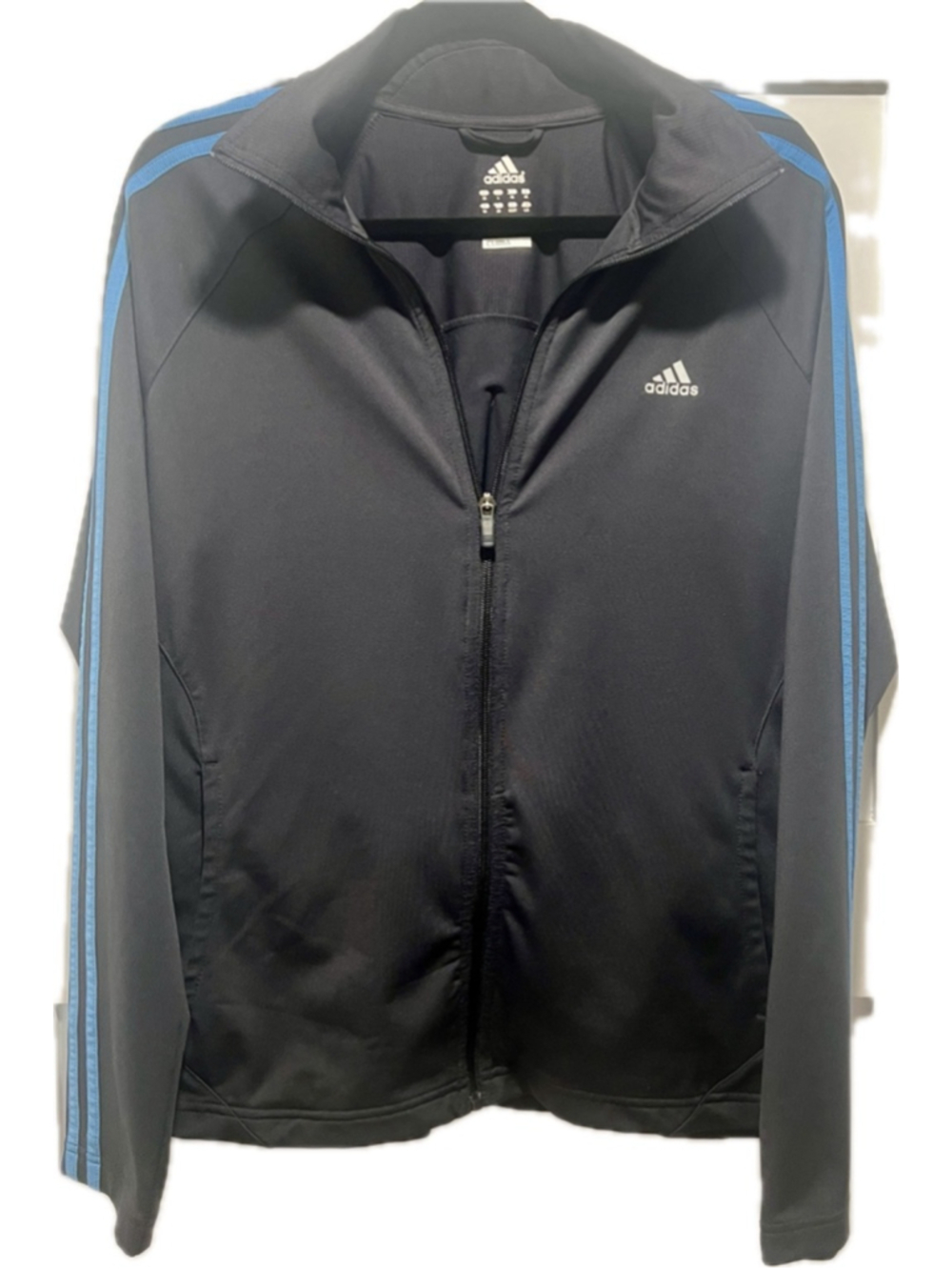 Adidas Men's Clima365 Track Jacket – Size Large, Black with Blue Stripes (b3)